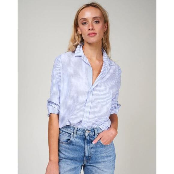 Frank & Eileen Eileen Relaxed Button-Up Shirt Superluxe Navy Thin Stripe Sze XXS - Picture 5 of 12